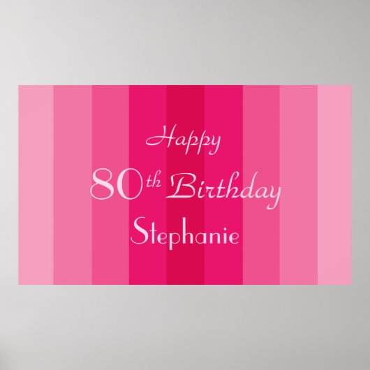 Aangepersonaliseerde naam 80e verjaardag Roze stri Poster (Voorkant)
