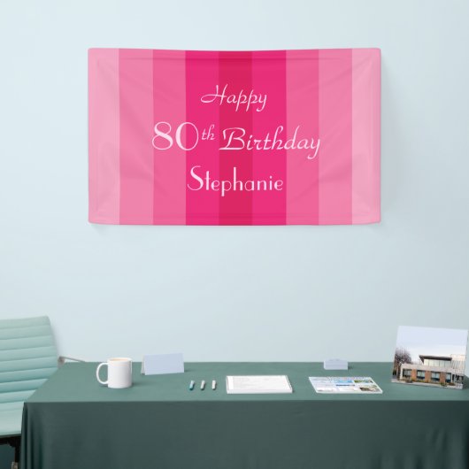 Aangepersonaliseerde naam 80e verjaardag Roze stri Spandoek (Beurs)