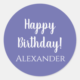 Aangepersonaliseerde naam Birthday Paars Happy Bir Ronde Sticker
