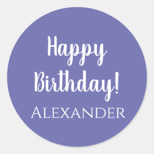 Aangepersonaliseerde naam Birthday Paars Happy Bir Ronde Sticker