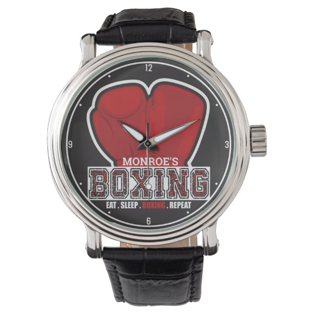 Aangepersonaliseerde naam Boxer Boxing Glove Prize Horloge (Voorkant)