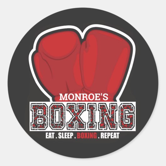 Aangepersonaliseerde naam Boxer Boxing Glove Prize Ronde Sticker (Voorkant)