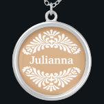 Aangepersonaliseerde naam: Goud Zilver Vergulden Ketting<br><div class="desc">Draag jouw naam met trots die door een artistiek en decoratief patroon wordt gevormd.Personaliseer met jouw naam of initialen.U kunt de tekstdoopvont, de grootte en de kleur aanpassen door op de pas het knoop te klikken.U kunt de kleur van de achtergrond in uw favoriete kleur ook veranderen!Hulp nodig?Gewoon bericht me...</div>