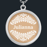 Aangepersonaliseerde naam: Goud Zilver Vergulden Ketting<br><div class="desc">Draag jouw naam met trots die door een artistiek en decoratief patroon wordt gevormd.Personaliseer met jouw naam of initialen.U kunt de tekstdoopvont, de grootte en de kleur aanpassen door op de pas het knoop te klikken.U kunt de kleur van de achtergrond in uw favoriete kleur ook veranderen!Hulp nodig?Gewoon bericht me...</div>