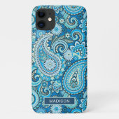 Aangepersonaliseerde naam modern Blue Paisley Patt Case-Mate iPhone Case (Achterkant)