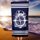 Aangepersonaliseerde naam Nautical Navy Beach Towe Strandlaken