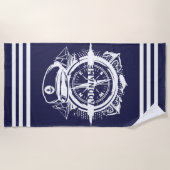 Aangepersonaliseerde naam Nautical Navy Beach Towe Strandlaken (Voorkant)