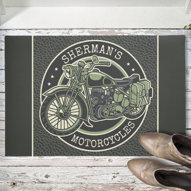 Aangepersonaliseerde NAAM Retro Militaire motorfie Deurmat (Creator heeft geüpload)