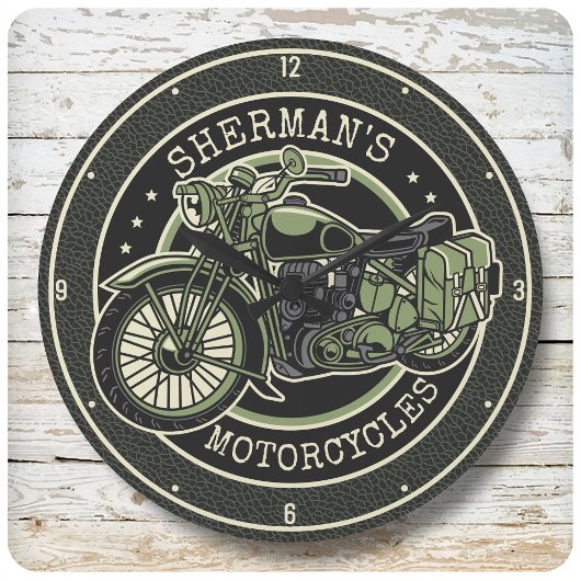 Aangepersonaliseerde NAAM Retro Militaire motorfie Grote Klok
