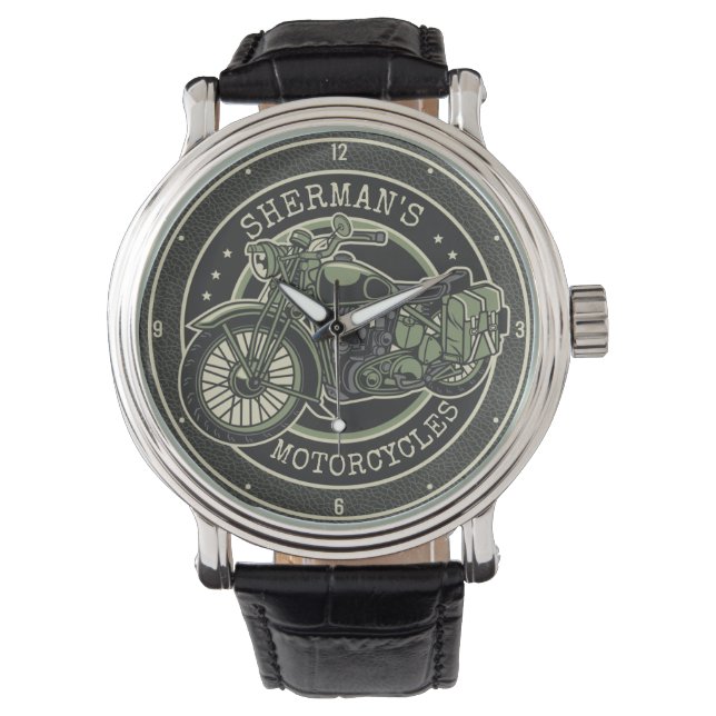 Aangepersonaliseerde NAAM Retro Militaire motorfie Horloge (Voorkant)