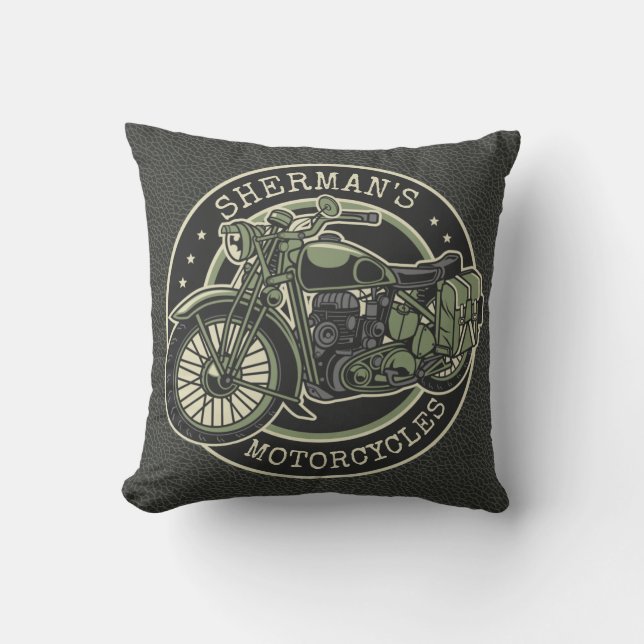 Aangepersonaliseerde NAAM Retro Militaire motorfie Kussen (Voorkant)