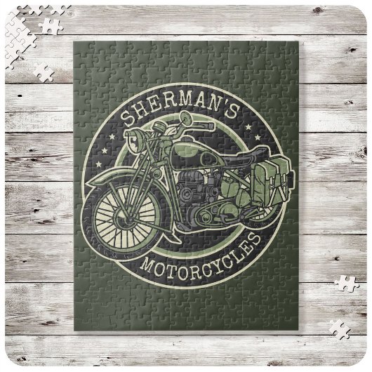 Aangepersonaliseerde NAAM Retro Militaire motorfie Legpuzzel