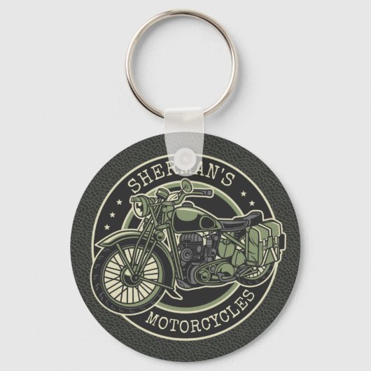 Aangepersonaliseerde NAAM Retro Militaire motorfie Sleutelhanger (Voorkant)