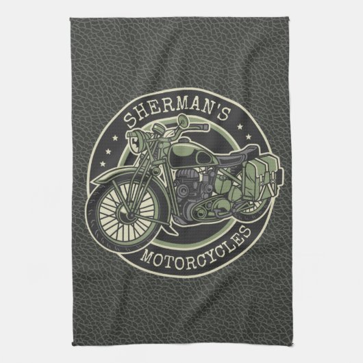 Aangepersonaliseerde NAAM Retro Militaire motorfie Theedoek (Verticaal)