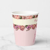 Aangepersonaliseerde naam  Rozen Cute Pink Sweet 1 Papieren Bekers (Rechts)