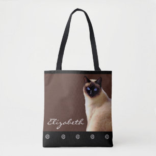 Aangepersonaliseerde naam Siamese Cat Canvas tas