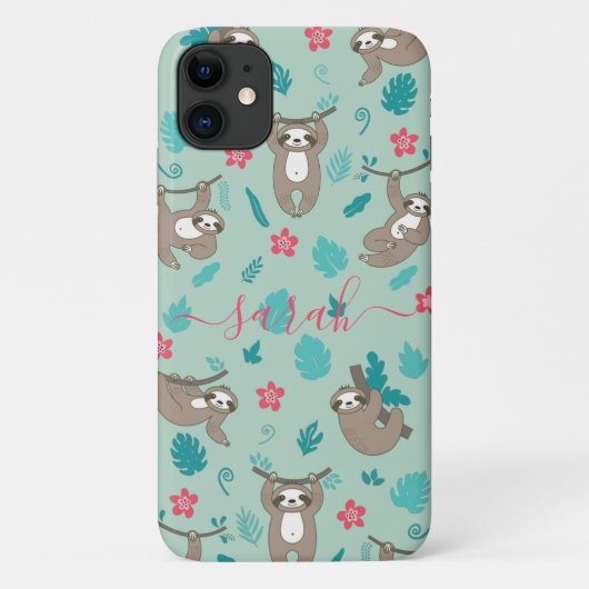 Aangepersonaliseerde naam van Cute Sloth Pattern Case-Mate iPhone Case (Achterkant)