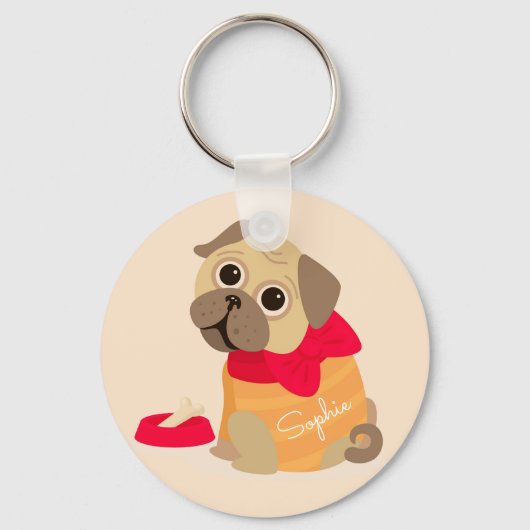 Aangepersonaliseerde naam van een leuke hond sleutelhanger (Voorkant)