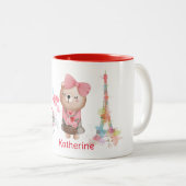 Aangepersonaliseerde naam voor Cute Beer Cycle Eif Tweekleurige Koffiemok (Voorkant rechts)
