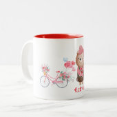 Aangepersonaliseerde naam voor Cute Beer Cycle Eif Tweekleurige Koffiemok (Voorkant links)