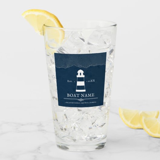 Aangepersonaliseerde Nautical Blue vuurtoren Boat Glas (Voorkant ijs)