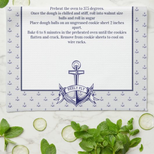 Aangepersonaliseerde Nautical Navy Anchor Recipe k Theedoek (Gevouwen)