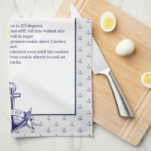 Aangepersonaliseerde Nautical Navy Anchor Recipe k Theedoek (Quarter Fold)