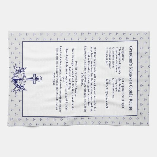 Aangepersonaliseerde Nautical Navy Anchor Recipe k Theedoek (Horizontaal)