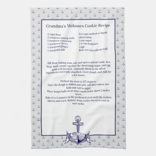 Aangepersonaliseerde Nautical Navy Anchor Recipe k Theedoek (Verticaal)