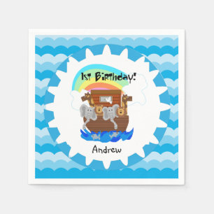 Aangepersonaliseerde Noah's Ark 1st Birthday Paper Servetten