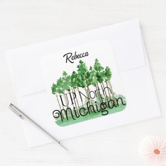 Aangepersonaliseerde Noord Michigan Trees Sticker (Envelop)