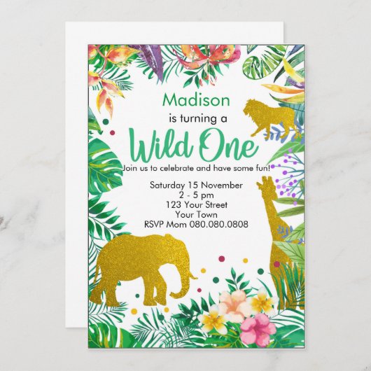 Aangepersonaliseerde Oerwoud Safari 1e verjaardag  Kaart (Voorkant / Achterkant)