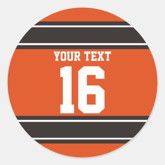 Aangepersonaliseerde Oranje en bruine sportStripes Ronde Sticker (Voorkant)