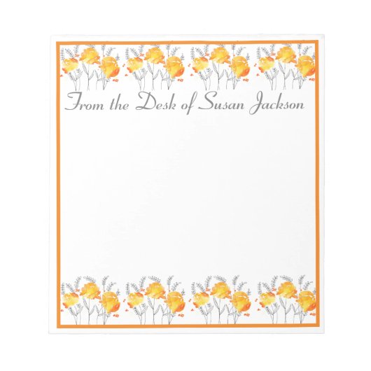 Aangepersonaliseerde Oranje Floral uit het Notitie Notitieblok (Voorkant)