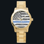 Aangepersonaliseerde politie-pensionering met blau horloge<br><div class="desc">U kunt een uitstekende politieagent met deze Thin Blue Line Police Retirement Watch - Amerikaans vlagontwerp in de kleuren van de vlag van de politie, in nood... begroeten en shows. Ideaal voor prijzen voor diensten, cadeaus voor politieagenten en gepensioneerden. Personaliseer deze politiewacht met naam en badge # , jaren van...</div>