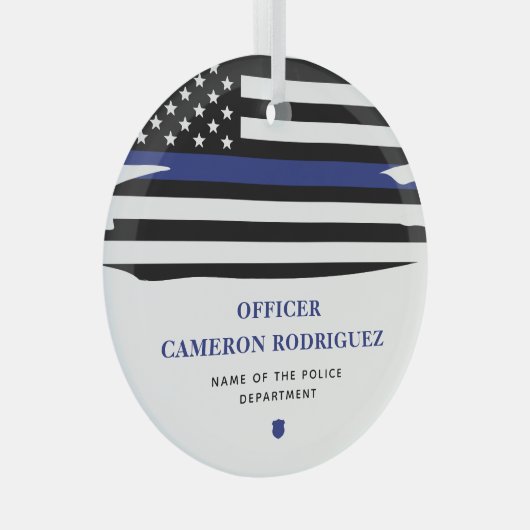 Aangepersonaliseerde politiefunctionaris Thin Blue Glas Ornament (Voorkant Rechts)