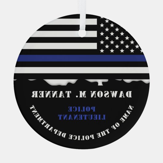 Aangepersonaliseerde politiefunctionaris Thin Blue Glas Ornament (Achterkant)