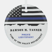 Aangepersonaliseerde politiefunctionaris Thin Blue Glas Ornament (Voorkant)