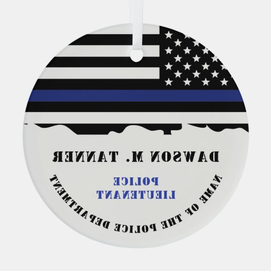 Aangepersonaliseerde politiefunctionaris Thin Blue Glas Ornament (Achterkant)