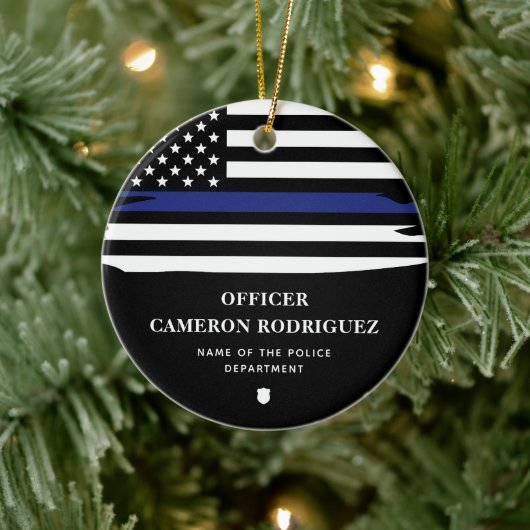 Aangepersonaliseerde politiefunctionaris Thin Blue Keramisch Ornament (Boom)