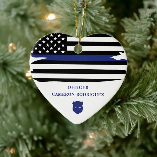 Aangepersonaliseerde politiefunctionaris Thin Blue Keramisch Ornament (Boom)