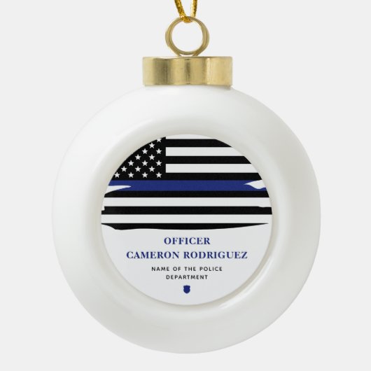 Aangepersonaliseerde politiefunctionaris Thin Blue Keramische Bal Ornament (Voorkant)