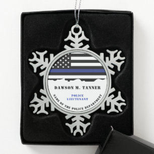 Aangepersonaliseerde politiefunctionaris Thin Blue Tin Sneeuwvlok Ornament