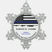 Aangepersonaliseerde politiefunctionaris Thin Blue Tin Sneeuwvlok Ornament (Voorkant)