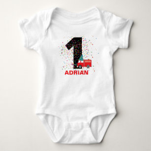 Aangepersonaliseerde 'Red Fire Truck Birthday'-par Romper