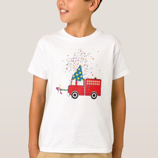 Aangepersonaliseerde 'Red Fire Truck Birthday'-par T-shirt (Voorkant)