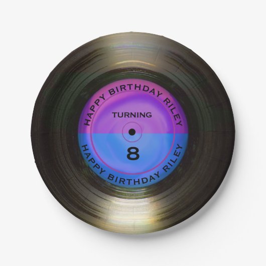 Aangepersonaliseerde retro-vinylrecord-wedstrijd papieren bordje (Voorkant)