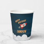 Aangepersonaliseerde Rocket Ship Birthday Papieren Bekers (Voorkant)
