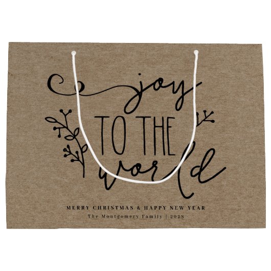 Aangepersonaliseerde Rustic Merry kerst Kraft-naam Groot Cadeauzakje (Achterkant)