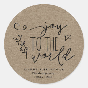 Aangepersonaliseerde Rustic Merry kerst Kraft-naam Ronde Sticker